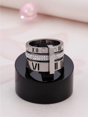 338. Silver-Tone Roman Numeral Ring Crystals stainless steel gold plated